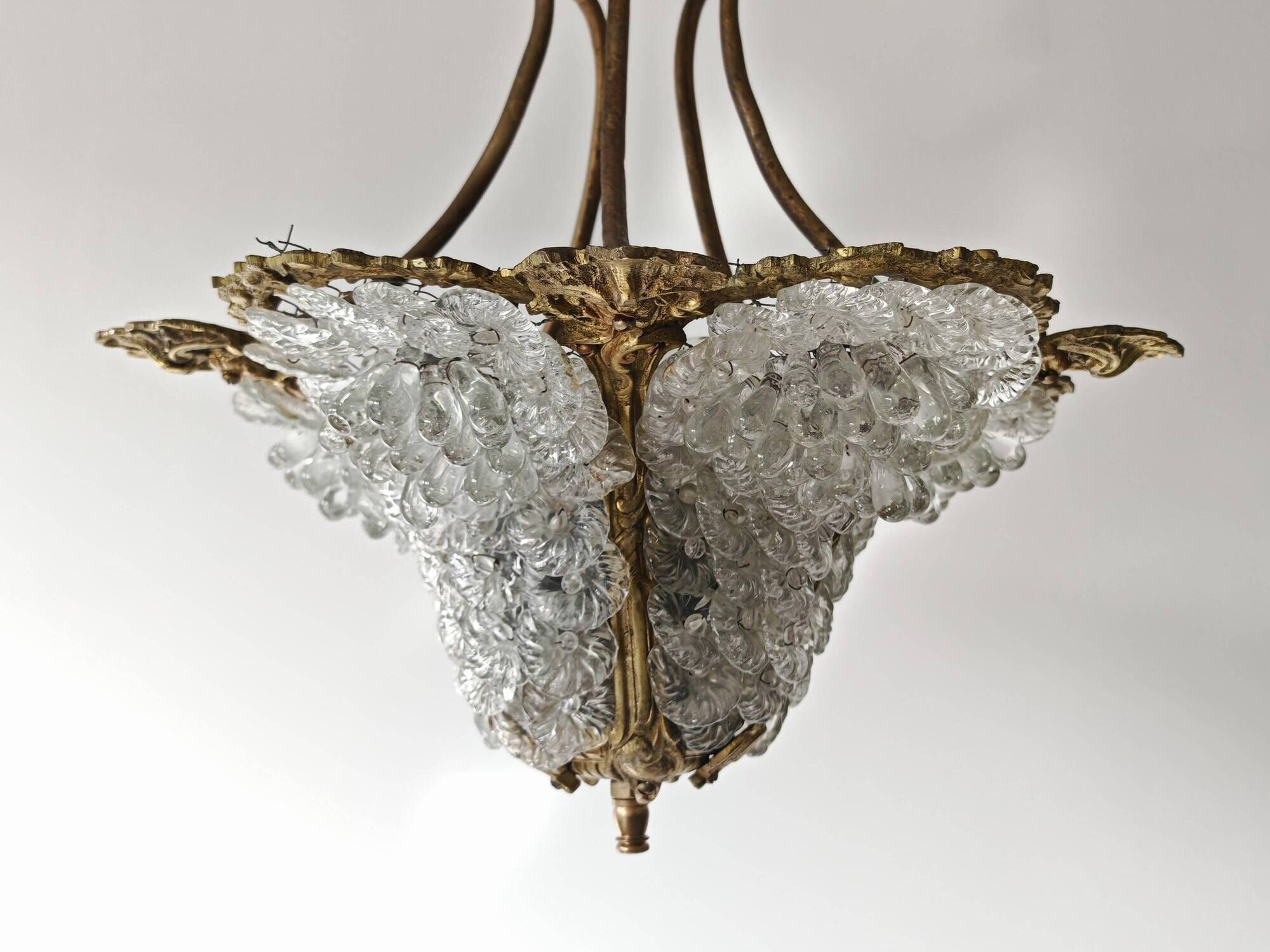 Art Nouveau bronze chandelier with Murano glass flowers