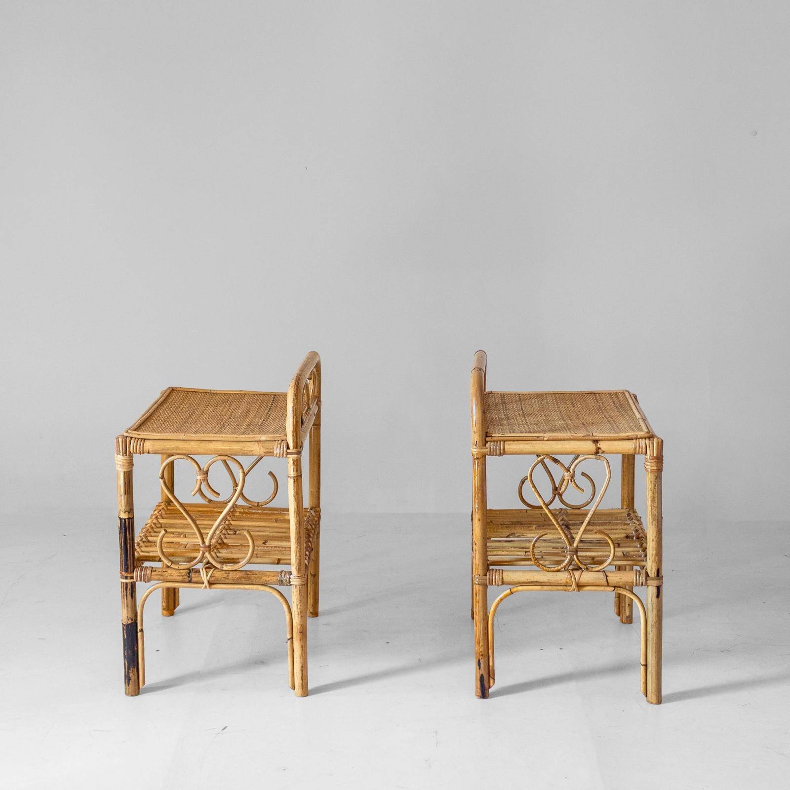 Midcentury Modern Italian Bamboo Side Tables, set of two, Italy 1960s