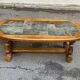 Oval coffee table in solid wood and stone, 115x58