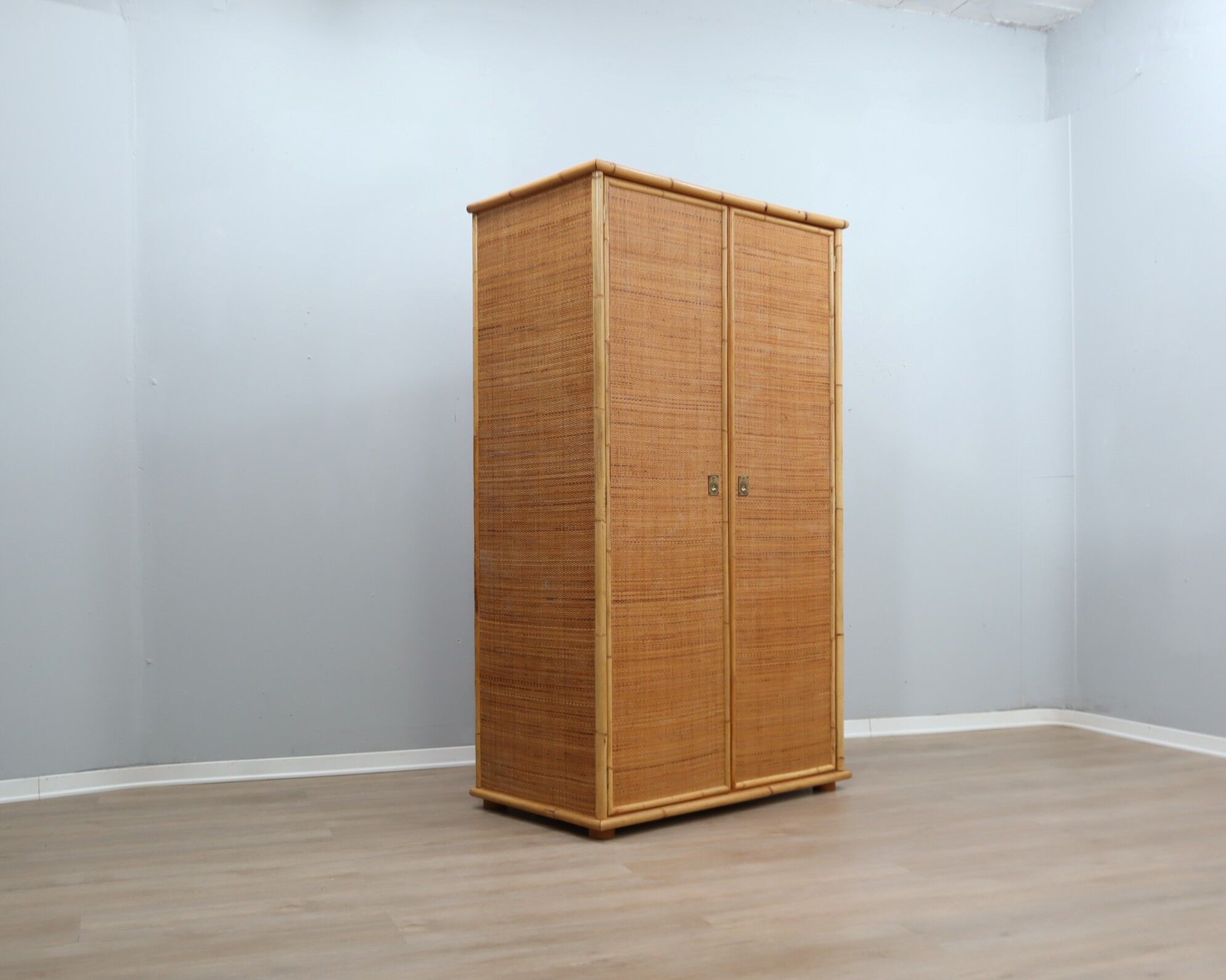 Vintage Dal Vera bamboo & rattan freestanding wardrobe 1970s