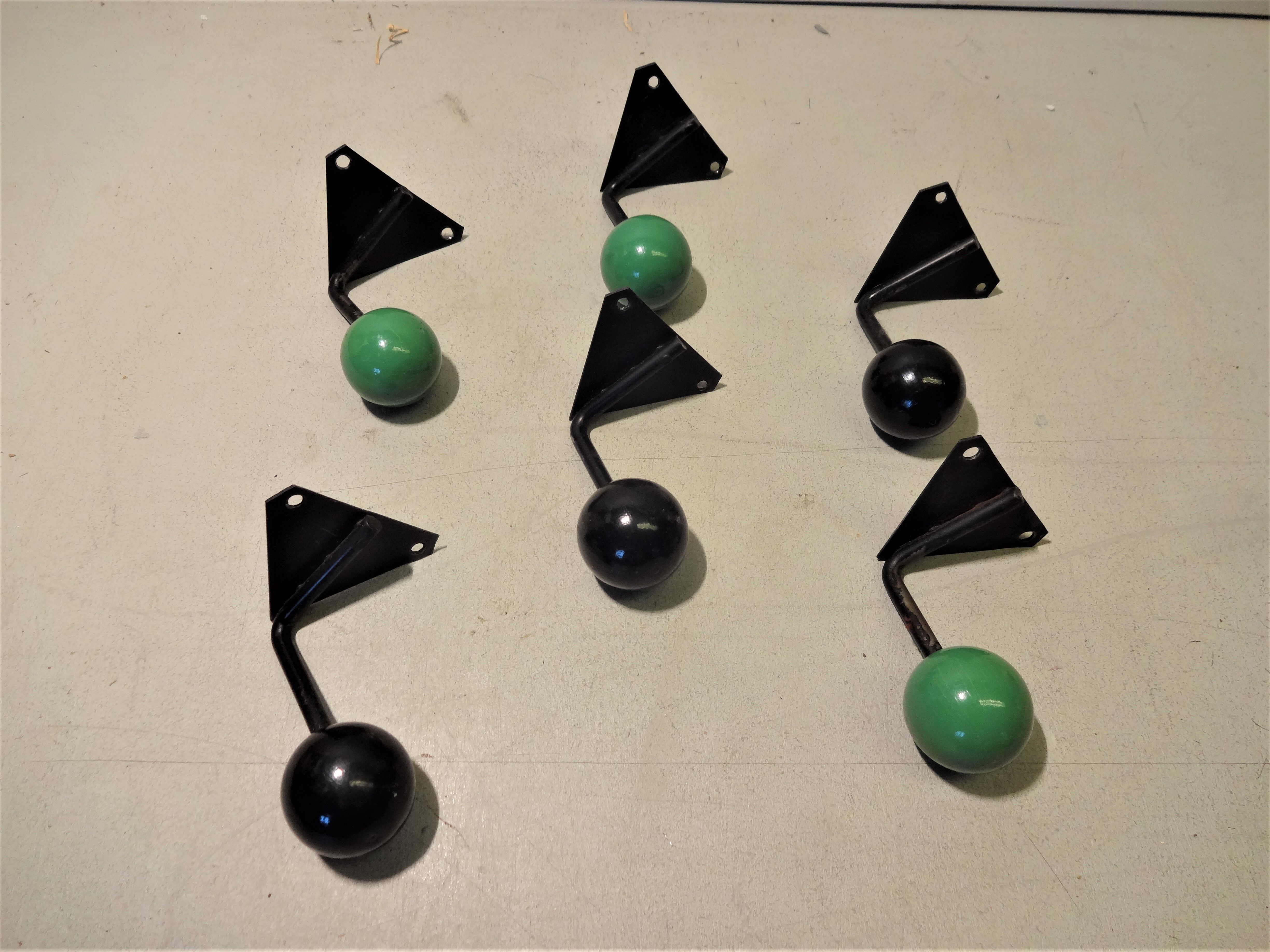 6 vintage green and black ball hooks