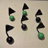 6 vintage green and black ball hooks