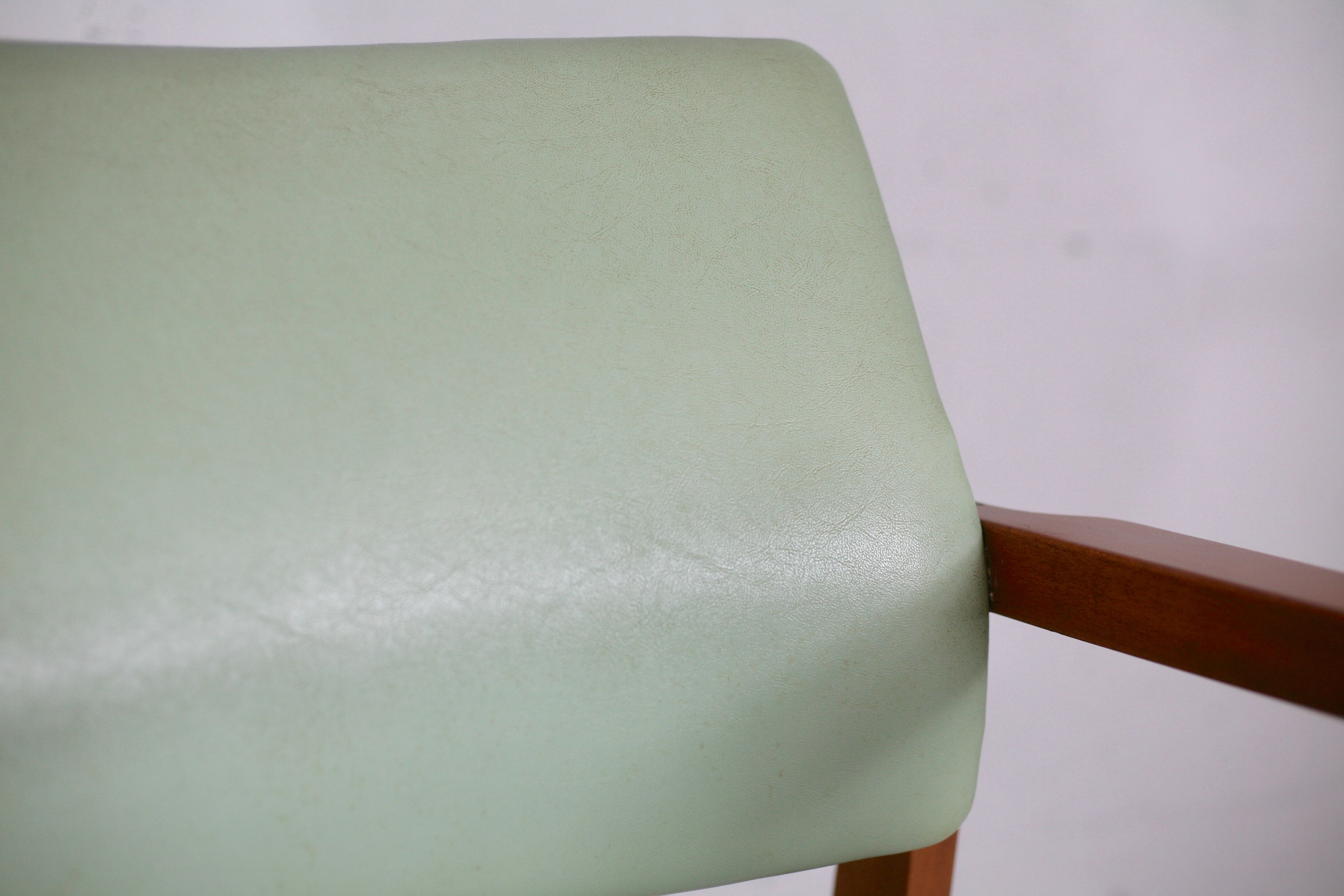 Scandinavian armchair, wood and imitation leather, circa 1975