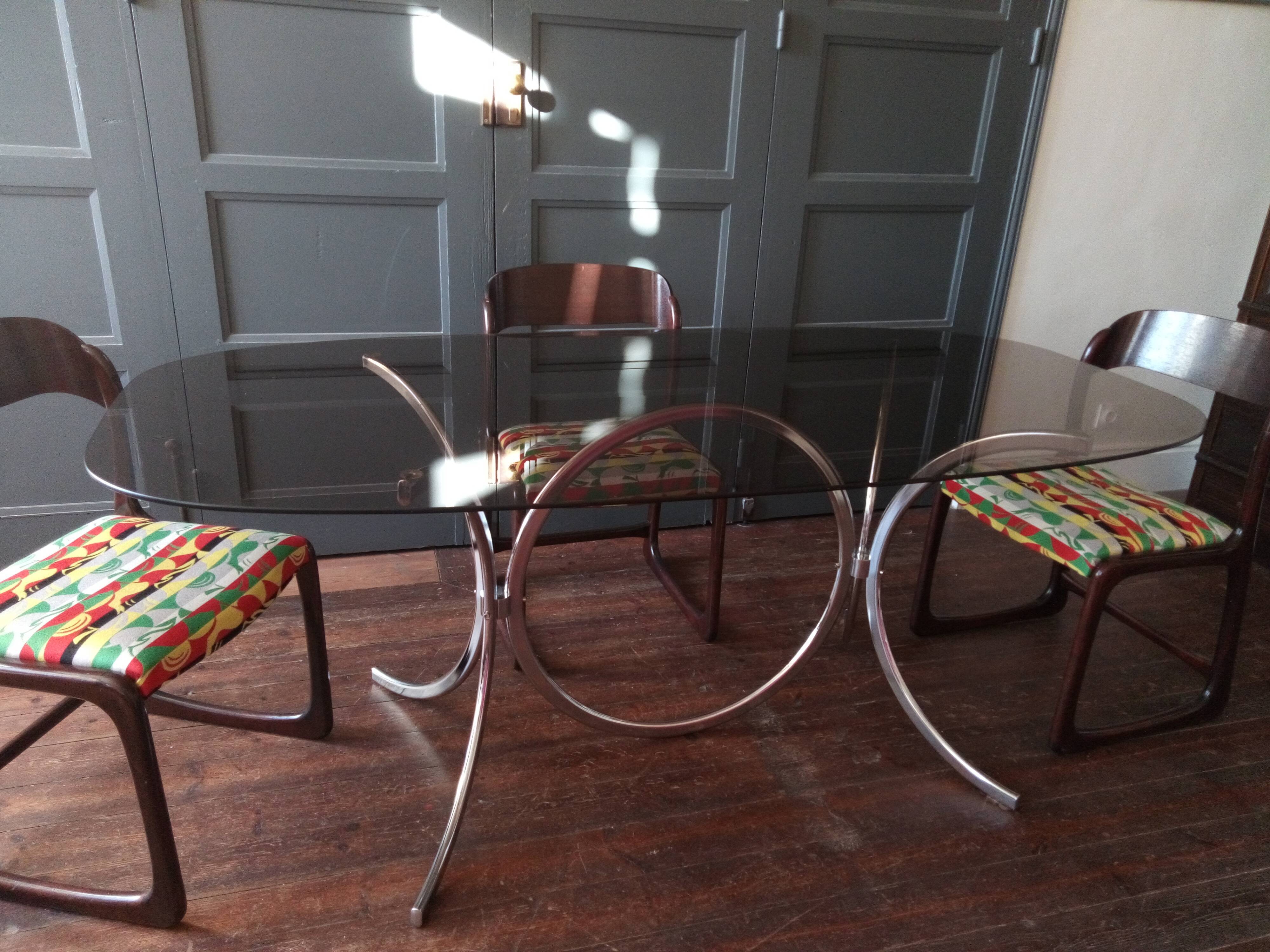 Vintage dining table chrome glass and metal