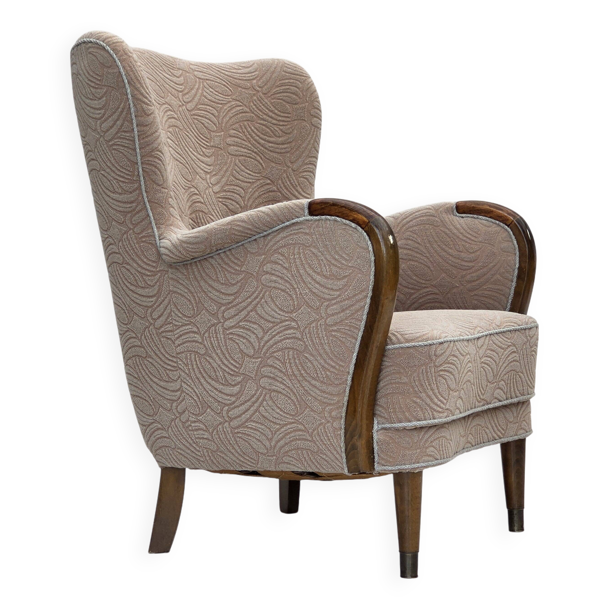 1960s, Danish armchair, blend wool fabric, beech wood.