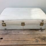 Old white leather case with vintage 70s leather handle
