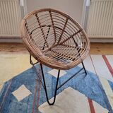 Pair of mid century bamboo and iron pod chairs, 1960s