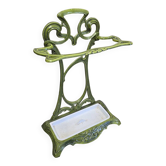 Art Nouveau umbrella stand in green enamelled cast iron