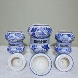3 Delft style earthenware spice jars or apothecary pots
