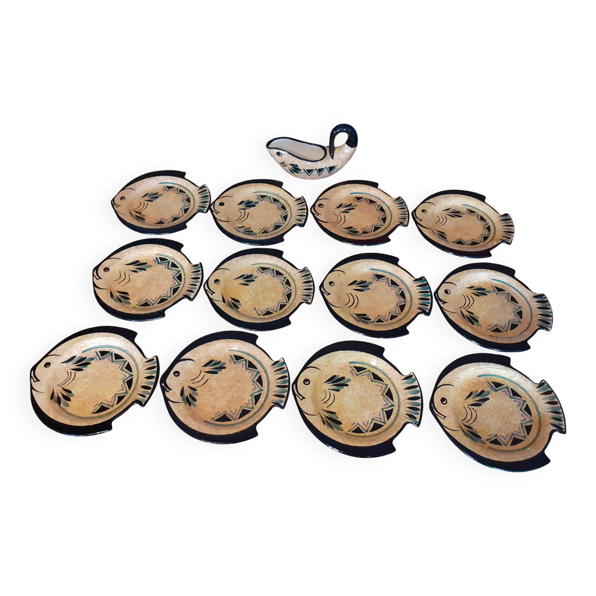 Saint Jean de Bretagne / 13-piece fish set with hand-decorated decor