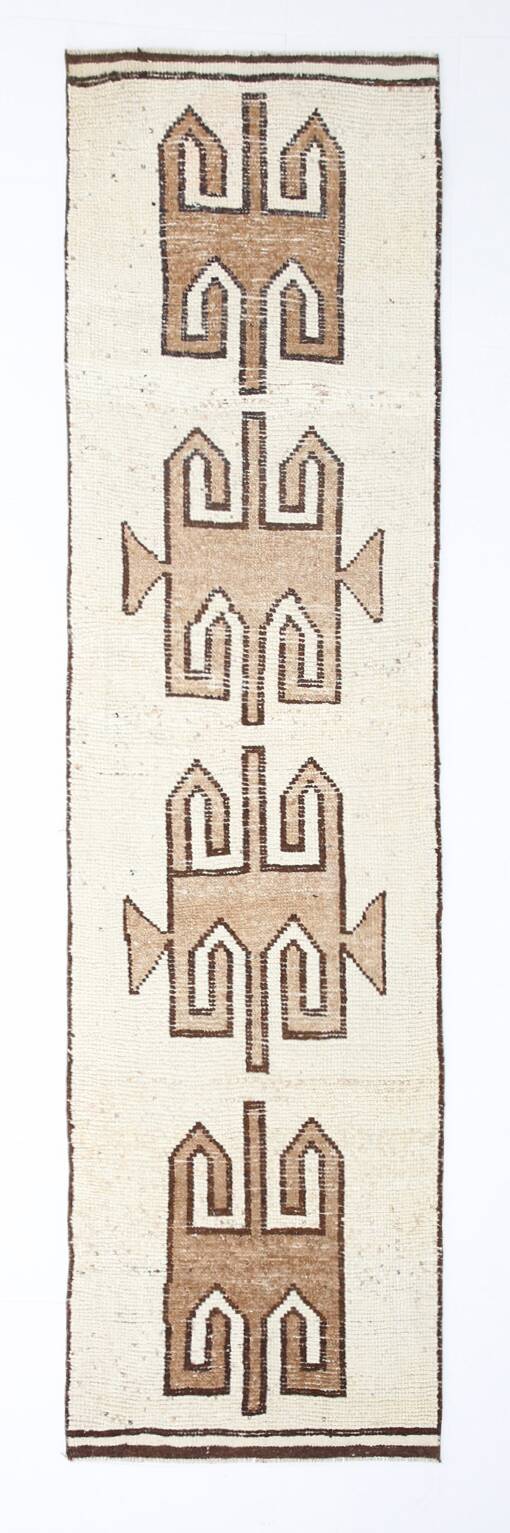 Beige Brown Oriental Persian Runner Rug, 88x351Cm