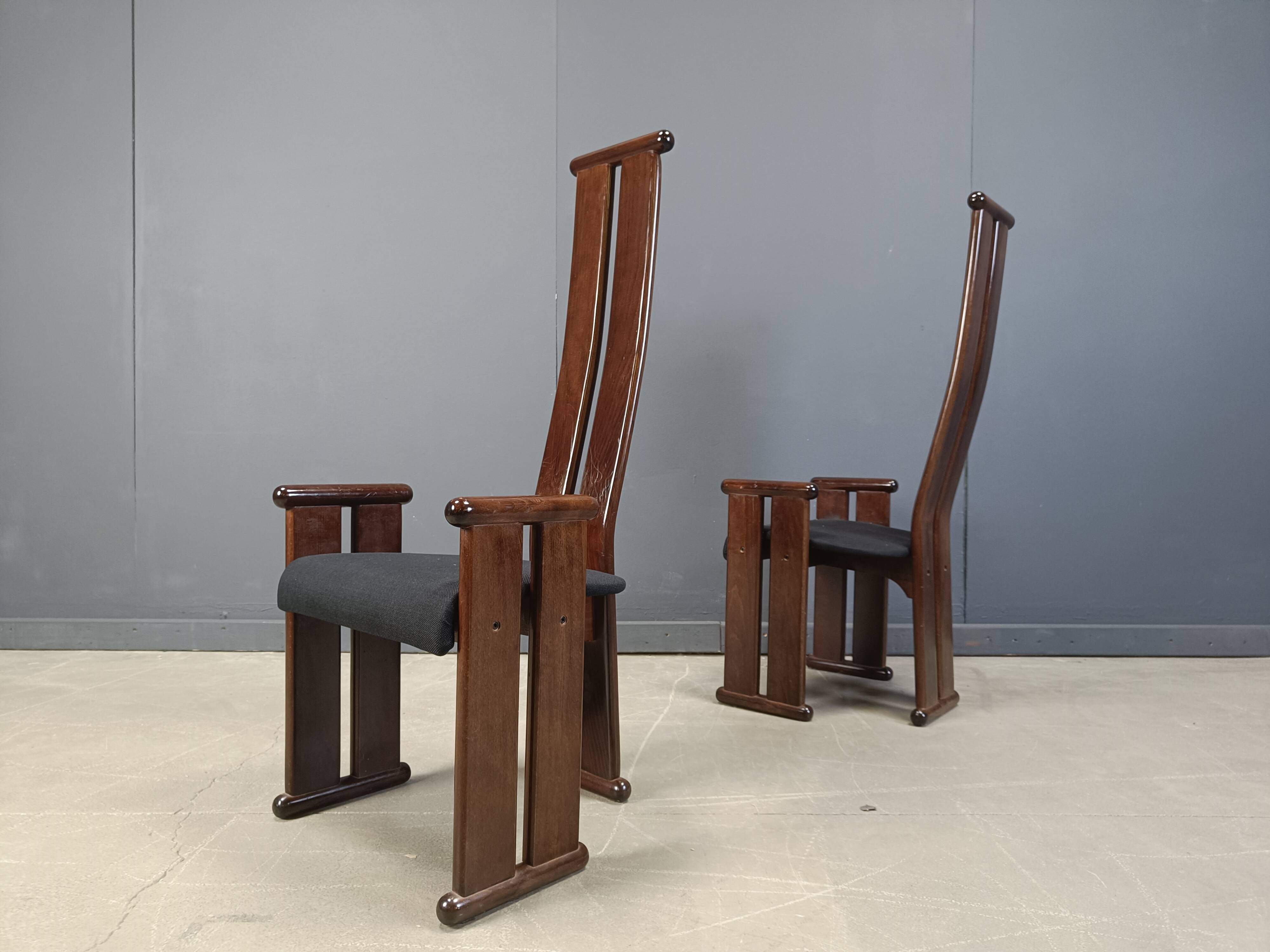 Post modern high back dining chairs, set of 4, 1970s