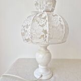 Bedside lamp with alabaster base and lace shade - Vintage