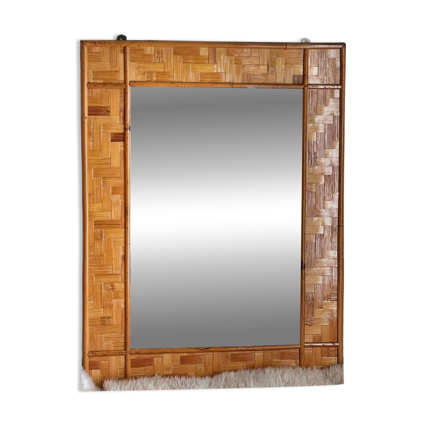 Italian mirror in woven rattan and sewn bamboo, 1970s