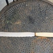 Bread box orange metal and its vintage knife 1970