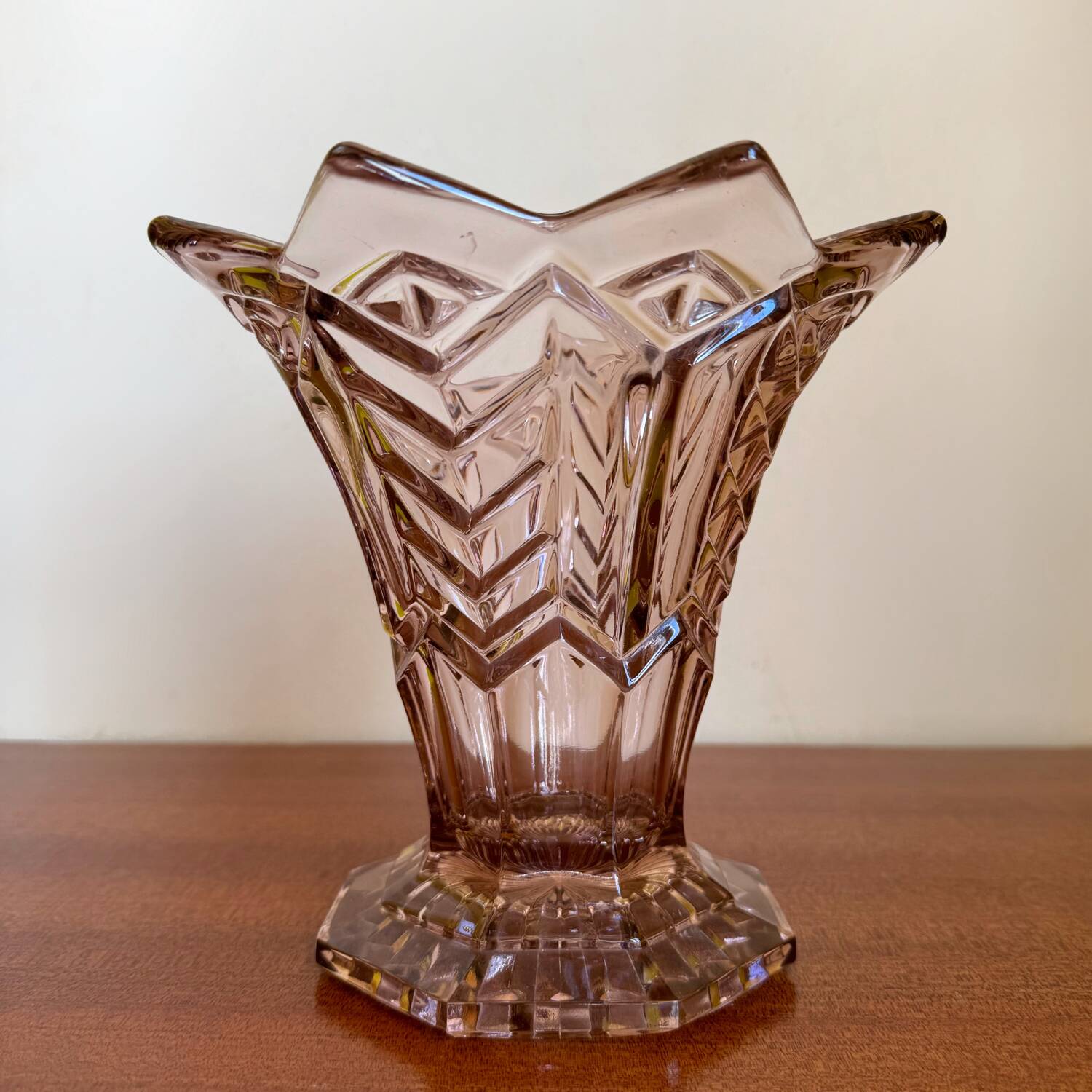 Art Deco star pressed molded glass vase