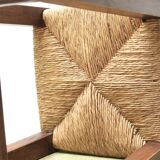 Wooden stool with straw seat, 1970s