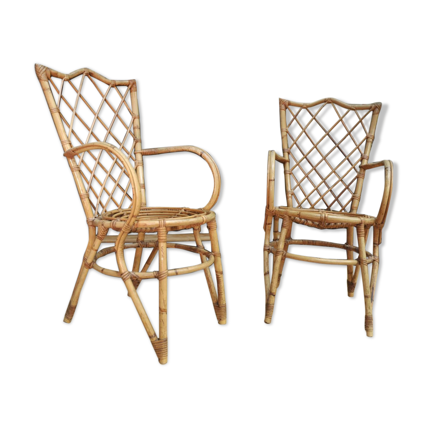 Pair of chairs in rattan 1960 by Louis Sognot