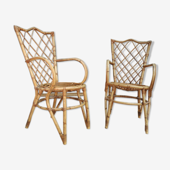 Pair of chairs in rattan 1960 by Louis Sognot