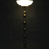 1940s Restored Brass Floor Lamp with  Glass Shade