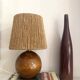 Wooden lamp, new braided fabric cable, cord lampshade, 1960s.