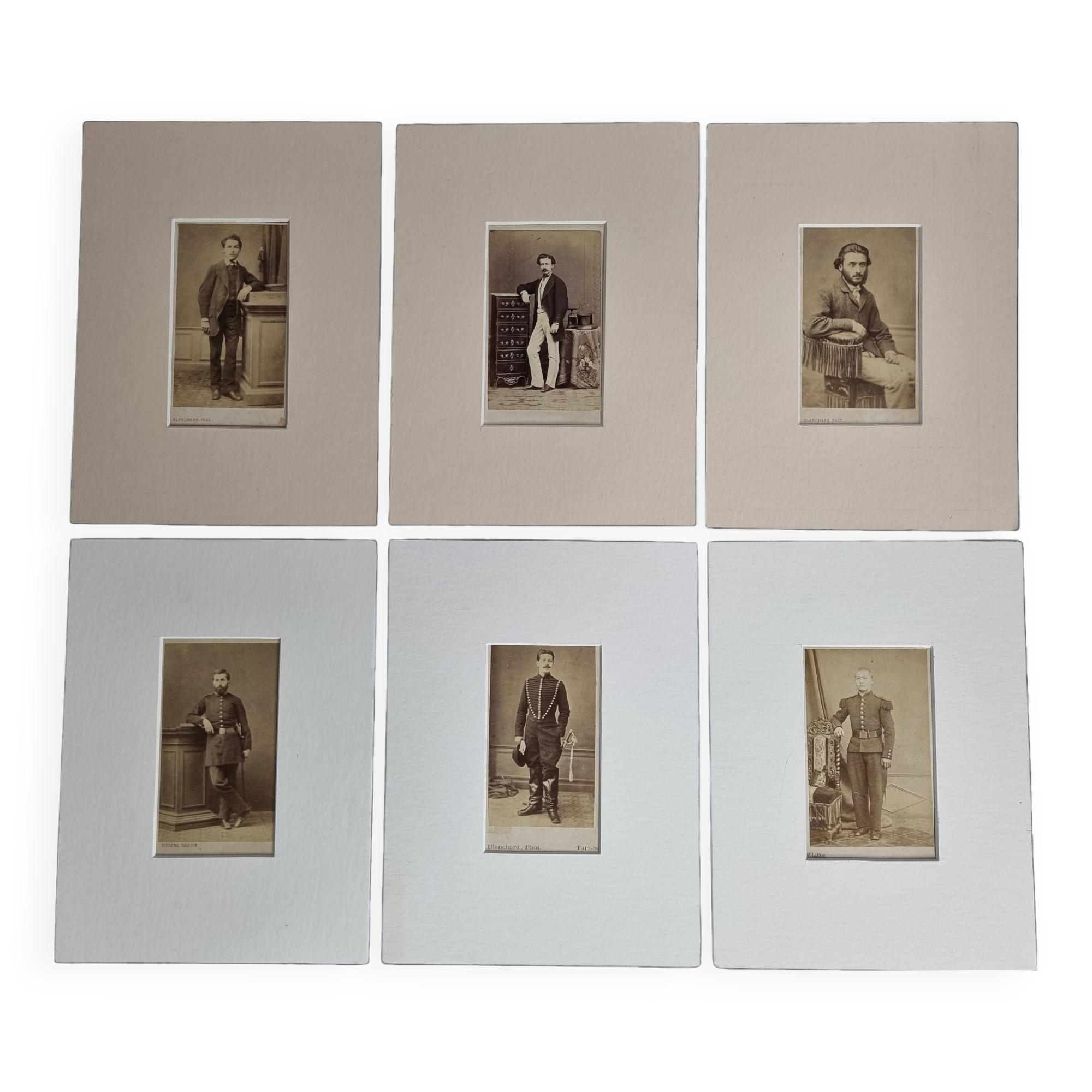 Set of 6 mounted old photographs, 19th century studio portraits