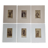 Ensemble de 6 photographies anciennes montées, portraits studio du XIXe siècle
