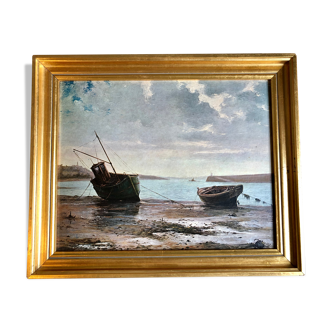 Huile sur carton, scène de bords de mer