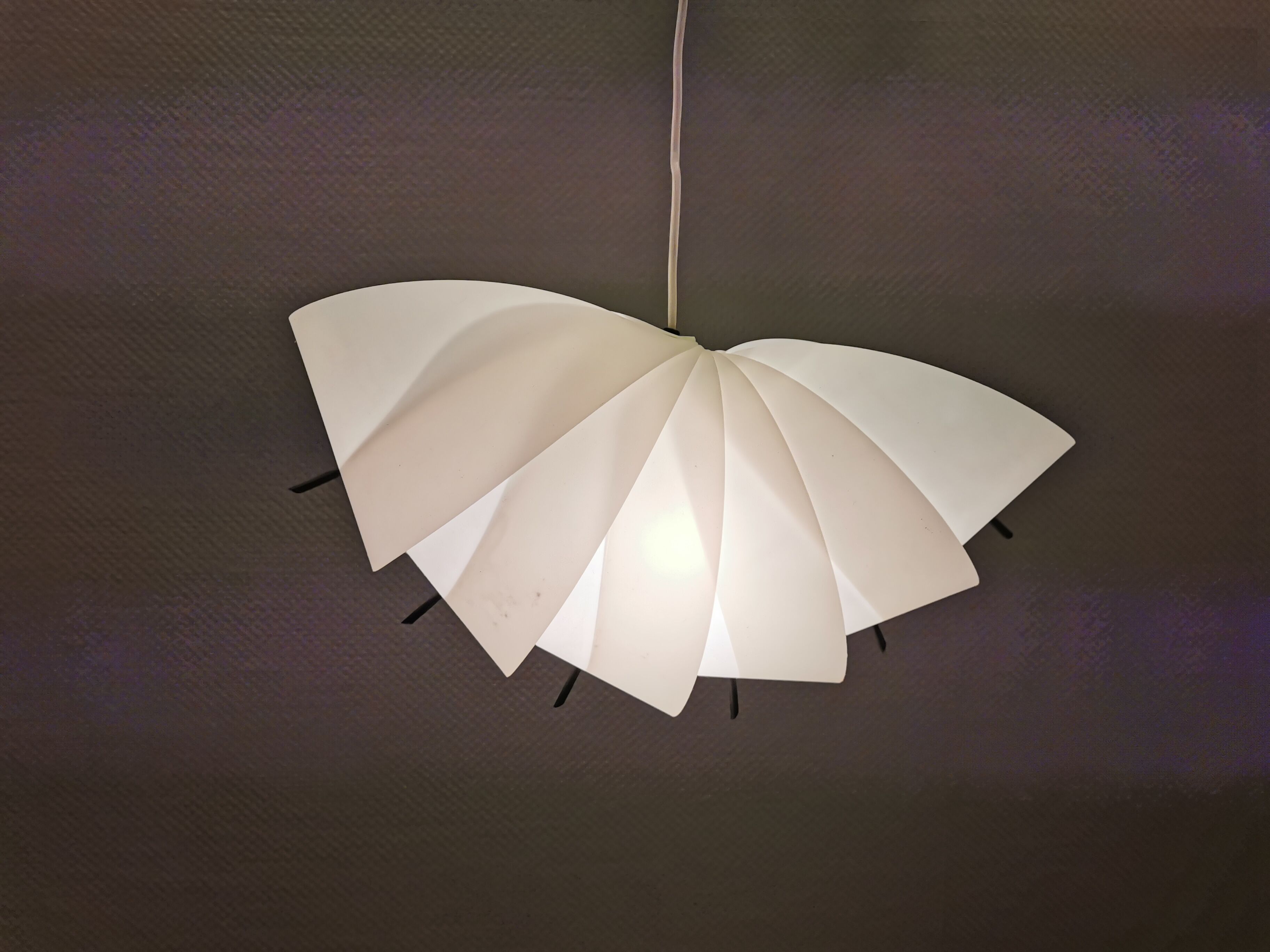 Danish conch, snail shell hanging lamp from the 80s, made of hard ABS plastic.
