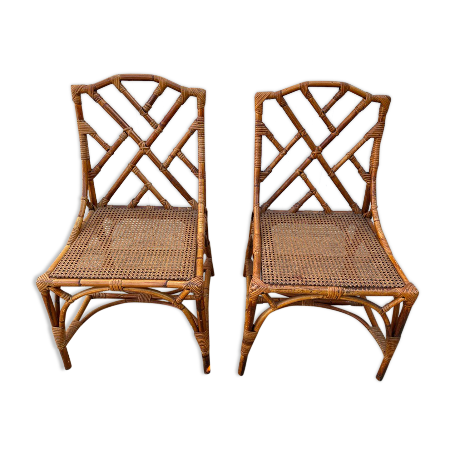 Pair of rattan chairs and vintage cannage from the 70s