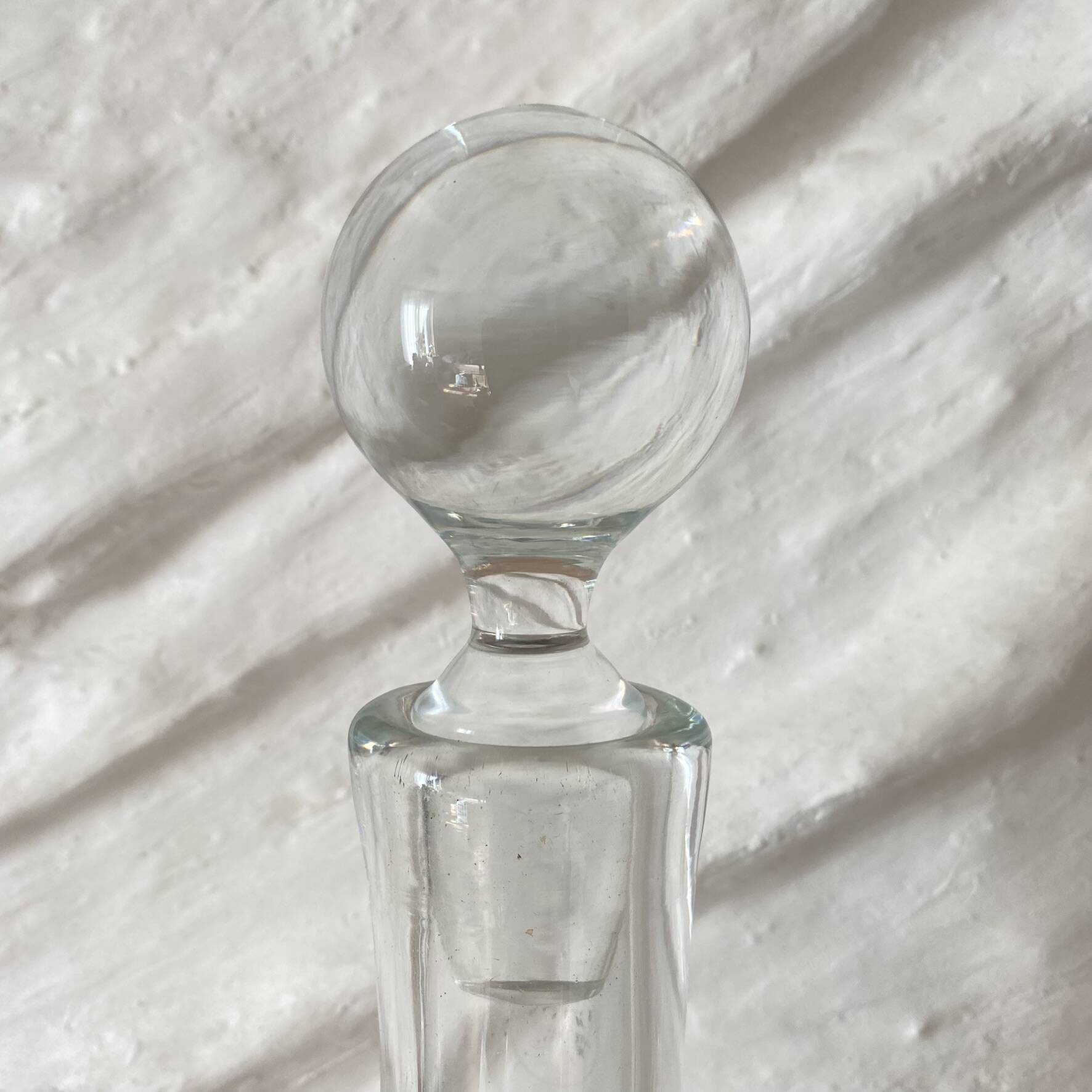 Large Dansk glass carafe, vintage Scandinavian design, ball stopper.