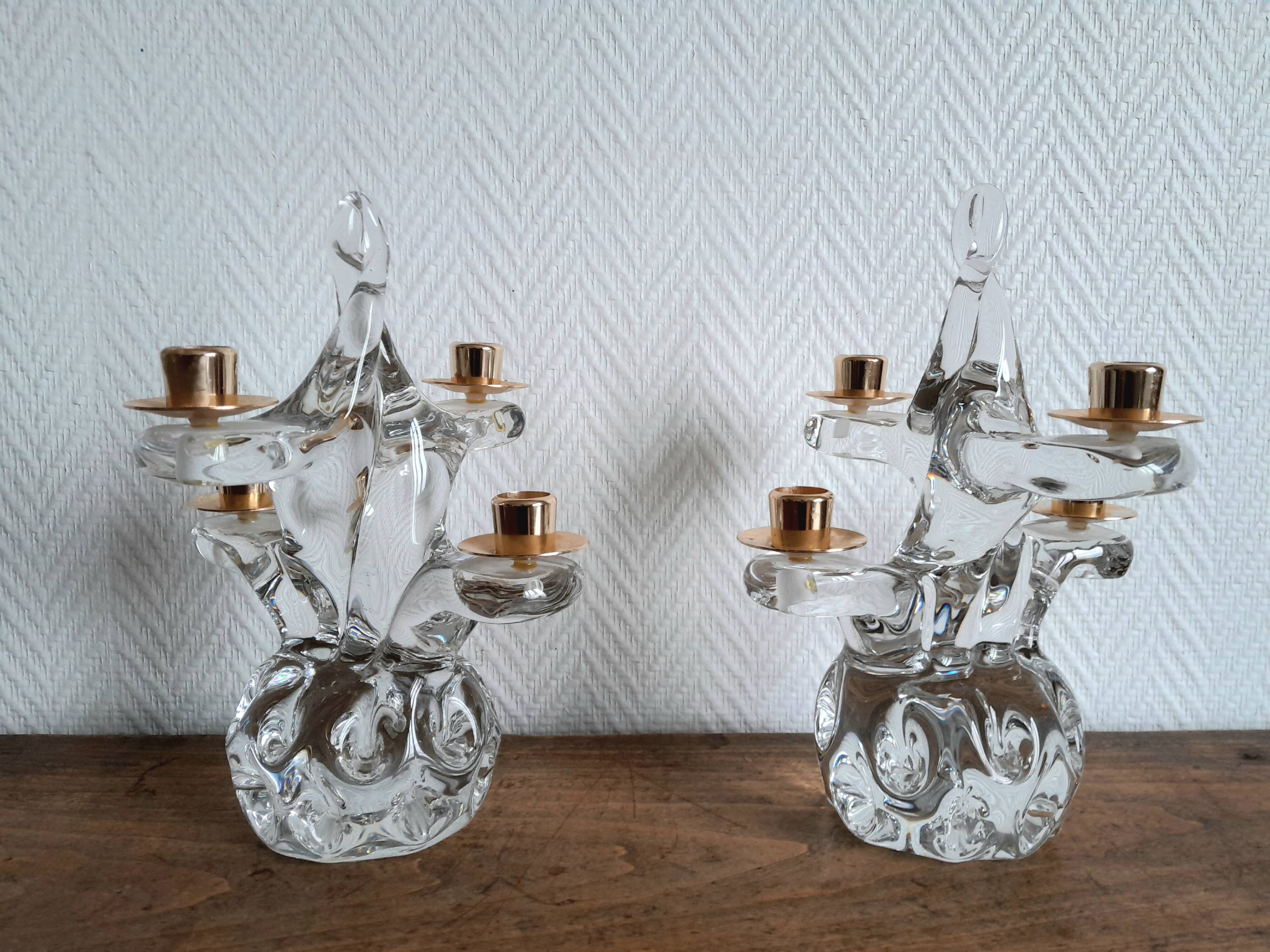 Paire de chandeliers cristal Schneider 1950