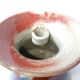 Red and blue glazed stoneware vase signed 12 cm