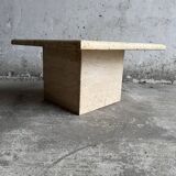 Natural beige travertine coffee table from the 1970s — minimalist Italian design, solid square top