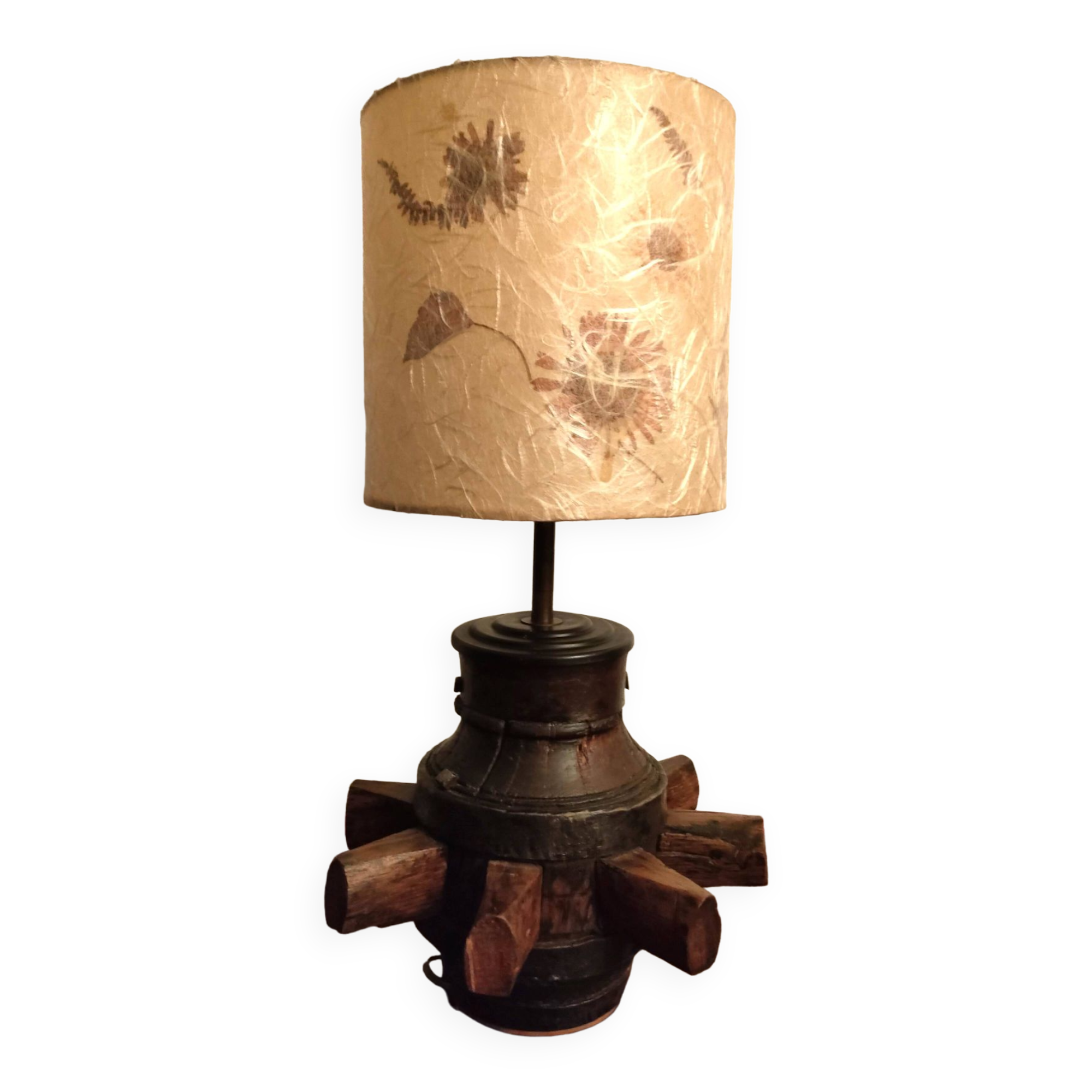 Old wheel hub lamp ~ brutalist art ~ 50's ~ france