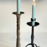 Pair of Brutalist Vintage Steel Candlesticks