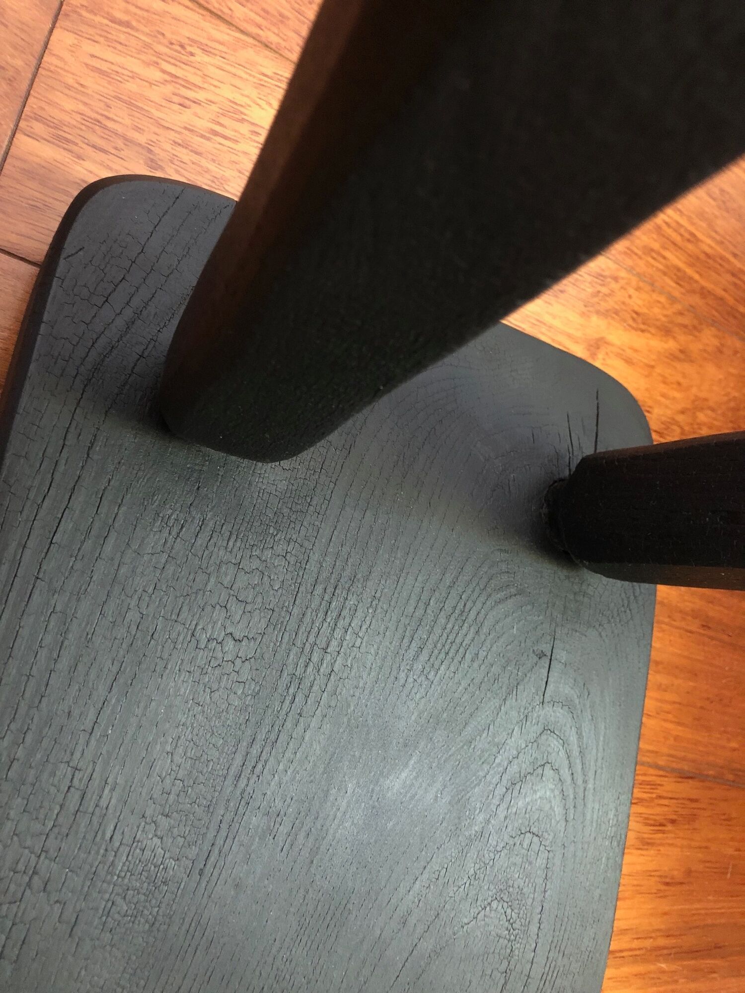 Japanese style wooden stool with burnt wood finish shou-sugi-ban