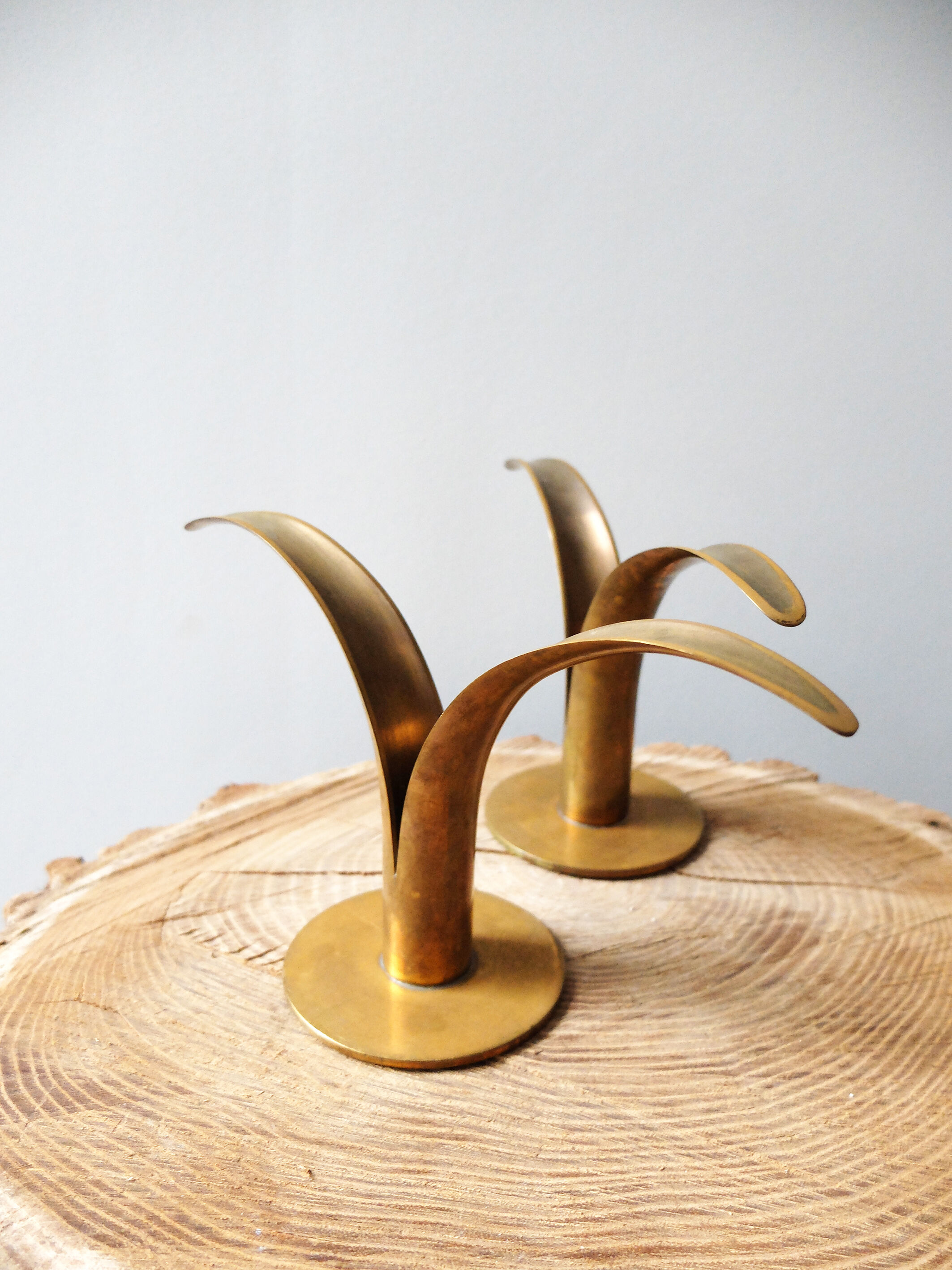 Pair of candlesticks LILY Ystad Metall Sweden brass Ivar Alenius Björk