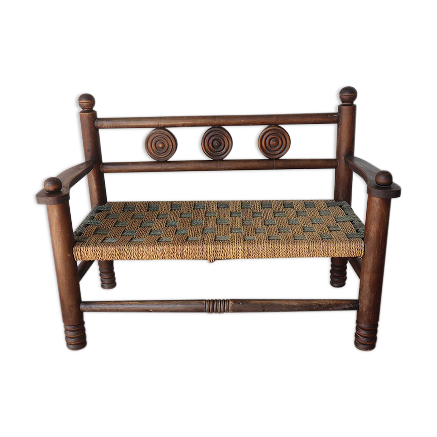 Banc vintage en bois et corde 1950
