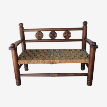 Vintage bench in wood and rope 1950