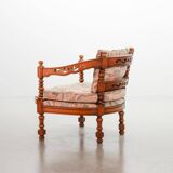 Giorgetti Gallery Collection Wooden Lounge Chairs w. Gobelin Upholstery 70s