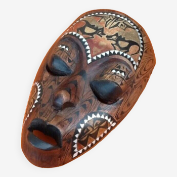 African / Tribal hanging mask Carved wood inlaid with mother-of-pearl