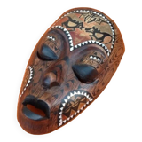African / Tribal hanging mask Carved wood inlaid with mother-of-pearl