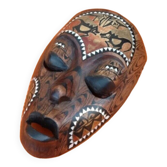 African / Tribal hanging mask Carved wood inlaid with mother-of-pearl