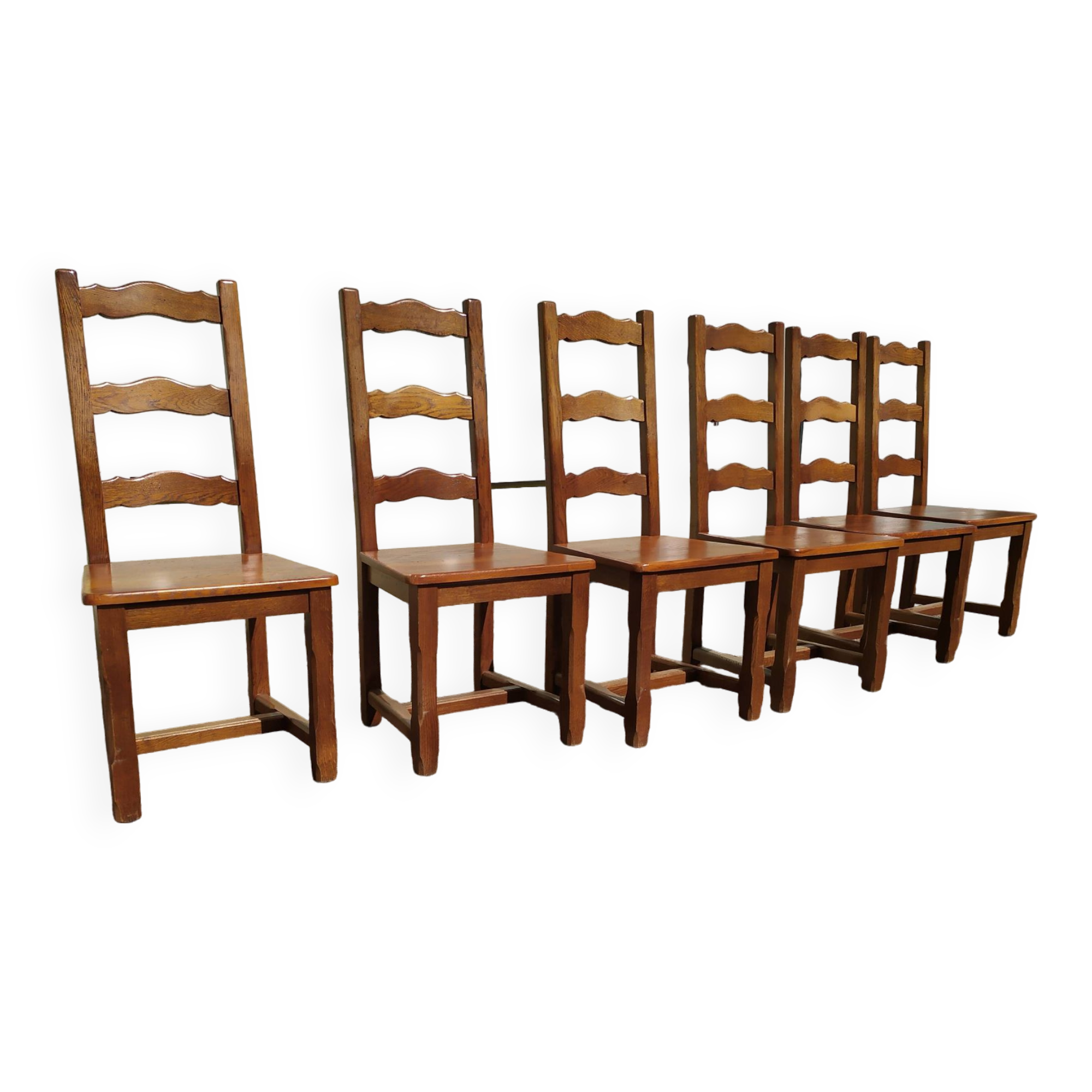 Set of 6 solid oak wood chairs - ferme compagne montage