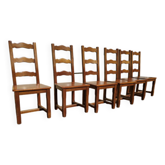 Set of 6 solid oak wood chairs - ferme compagne montage