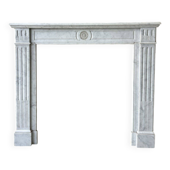 Louis XVI style fireplace in white Carrara marble circa 1890.