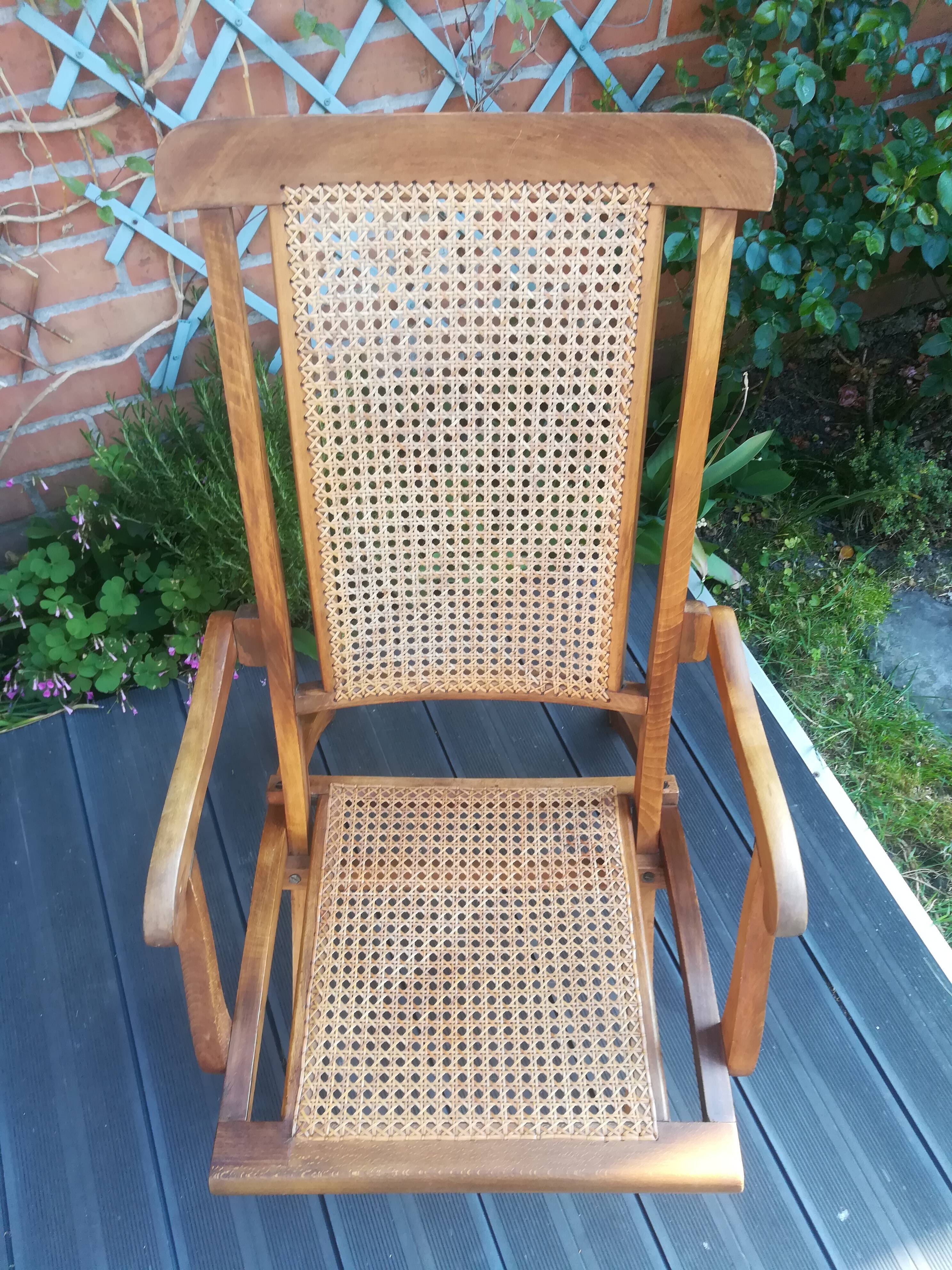 Folding beech cane armchair