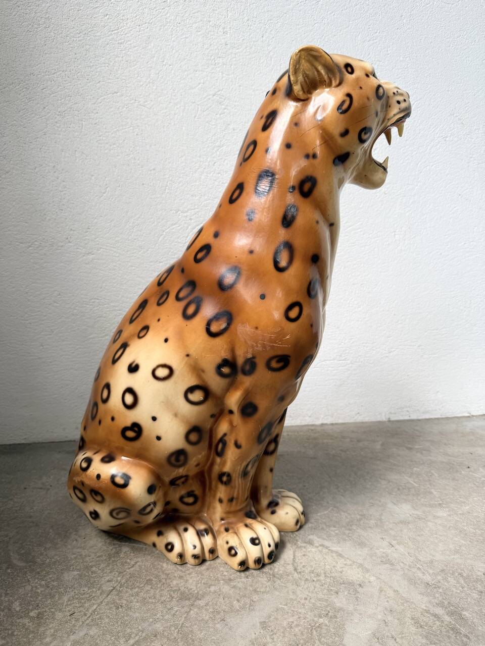 XL Italian ceramic leopard sculpture statue 1970