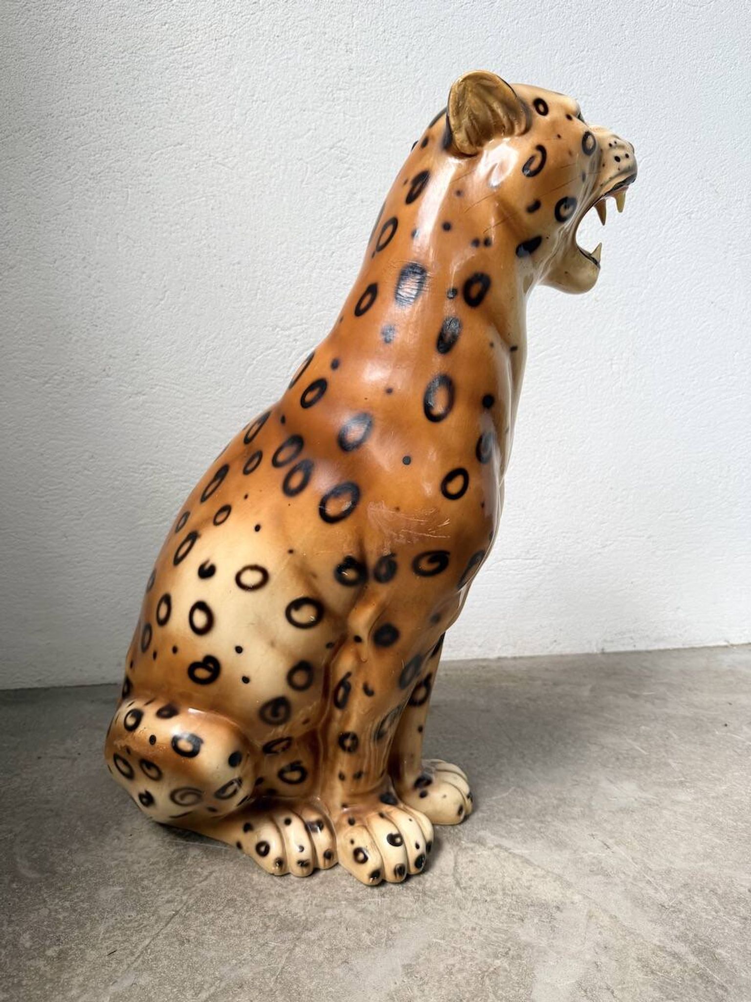 XL Italian ceramic leopard sculpture statue 1970